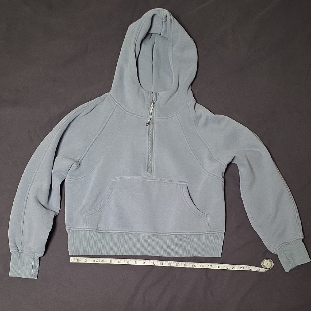 Half-Zip Cropped Hoodie in Light Blue